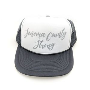 Sonoma County Strong silver glitter trucker hat